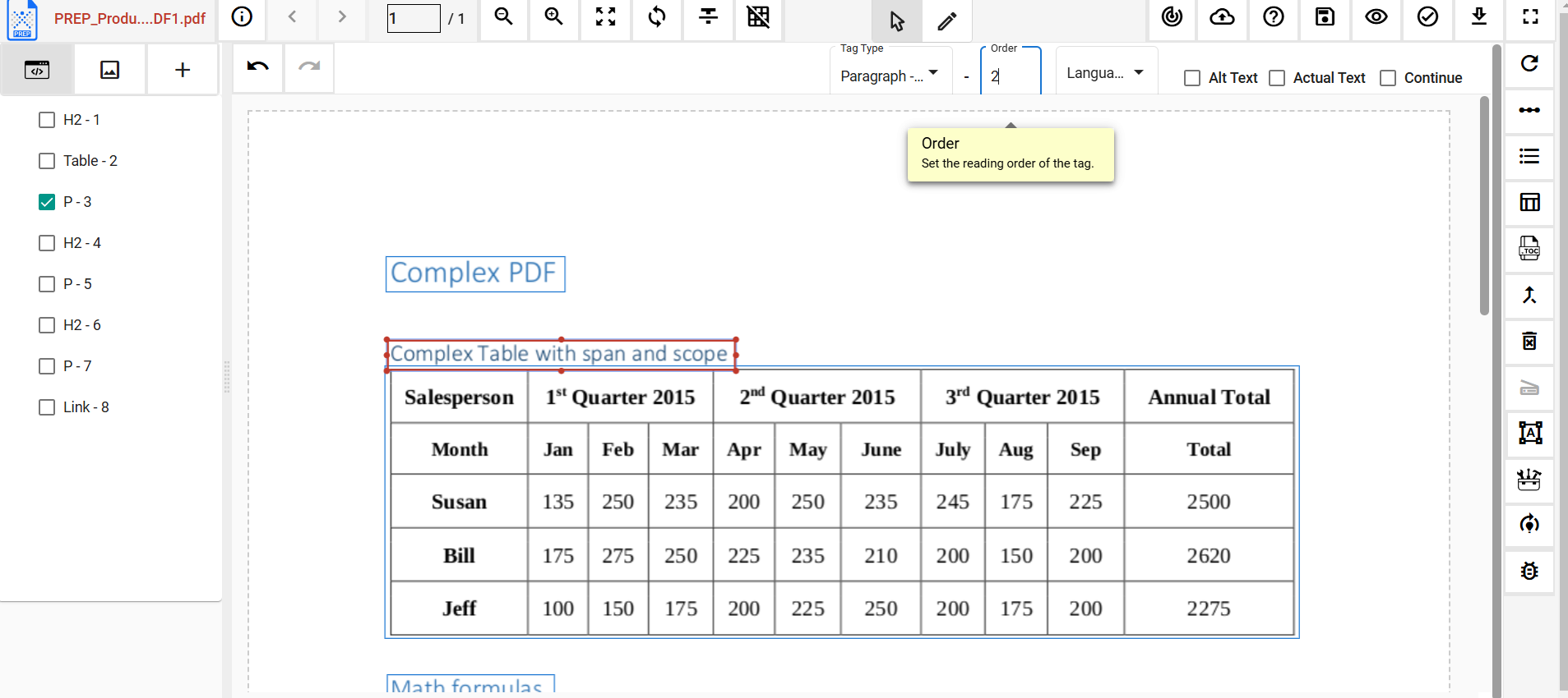 adjust reading order